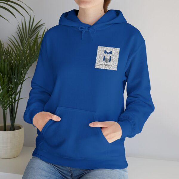 Small Blue Floral Crest Hoodie — Minimal Pocket Chest Design