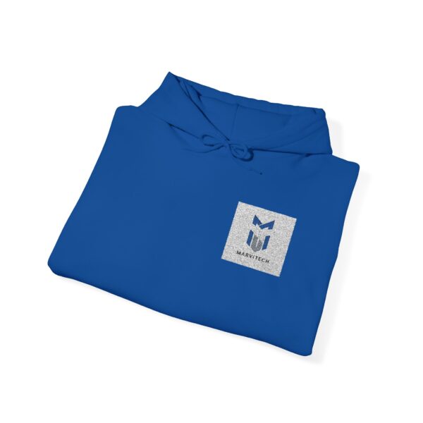 Small Blue Floral Crest Hoodie — Minimal Pocket Chest Design