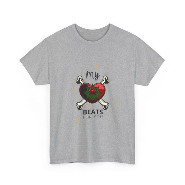 T-Shirt — “My Heart Beats for You” Romantic Skull; Rose Graphic Tee