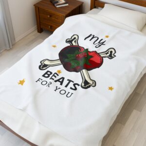 Plush Blanket — "My Heart Beats for You" Valentine Rose; Skull Design