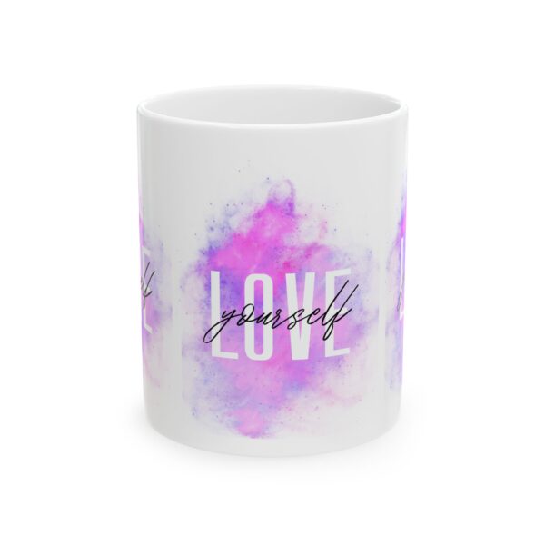 Love Yourself Ceramic Mug — Inspirational Pink Watercolor Coffee Cup (11oz/15oz)