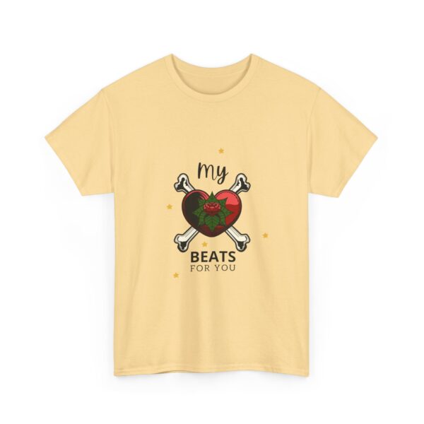 T-Shirt — “My Heart Beats for You” Romantic Skull; Rose Graphic Tee