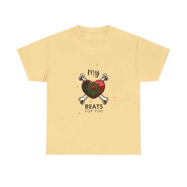 T-Shirt — “My Heart Beats for You” Romantic Skull; Rose Graphic Tee