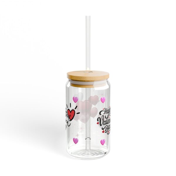 Valentine's Day Sipper Glass 16oz — 'Happy Valentine's Day' Heart Balloon Tumbler