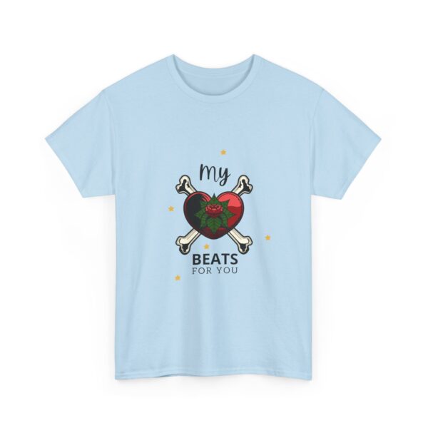 T-Shirt — “My Heart Beats for You” Romantic Skull; Rose Graphic Tee