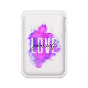 Vegan MagSafe Wallet — "LOVE yourself" Pink Purple Watercolor Card Holder