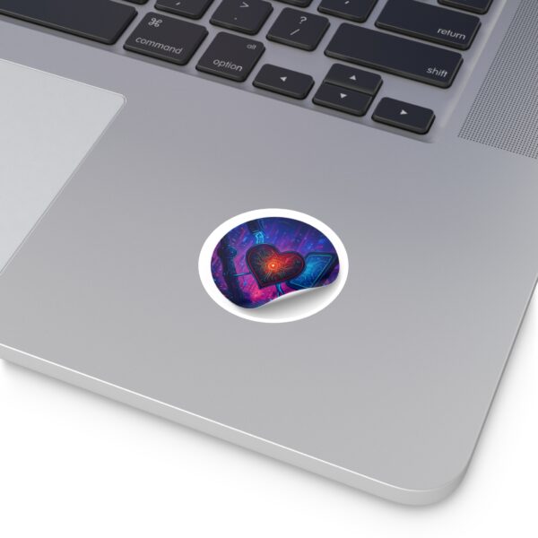 Cyber Heart Round Sticker — Futuristic Tech Love Laptop Decal (Indoor/Outdoor)