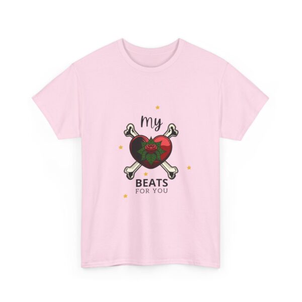 T-Shirt — “My Heart Beats for You” Romantic Skull; Rose Graphic Tee