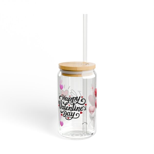Valentine's Day Sipper Glass 16oz — 'Happy Valentine's Day' Heart Balloon Tumbler