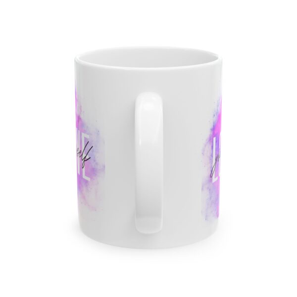 Love Yourself Ceramic Mug — Inspirational Pink Watercolor Coffee Cup (11oz/15oz)