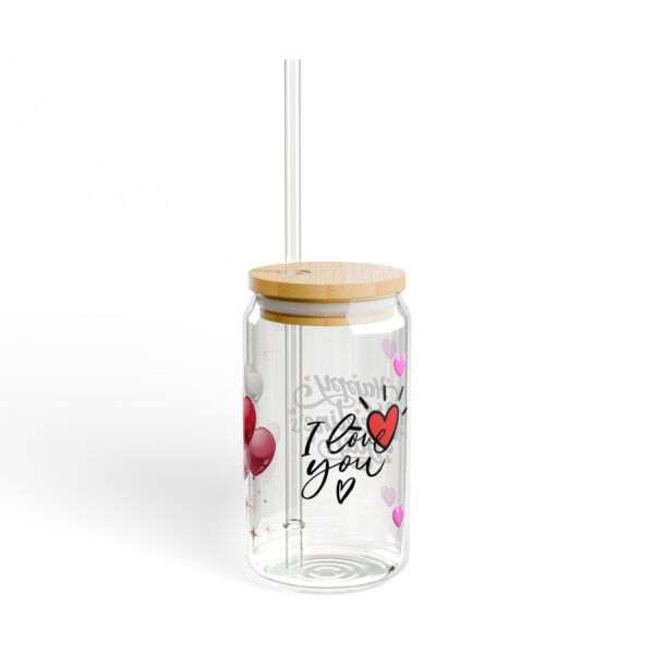 Valentine's Day Sipper Glass 16oz — 'Happy Valentine's Day' Heart Balloon Tumbler