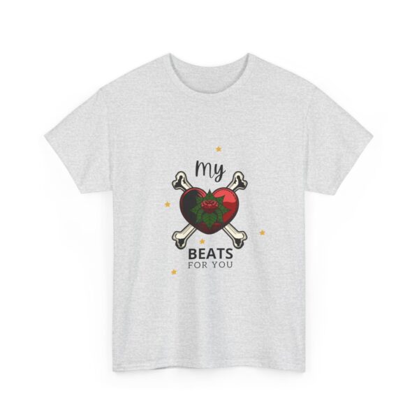 T-Shirt — “My Heart Beats for You” Romantic Skull; Rose Graphic Tee