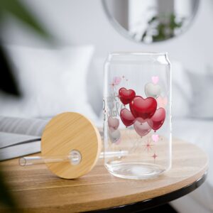 Valentine's Day Sipper Glass 16oz — 'Happy Valentine's Day' Heart Balloon Tumbler
