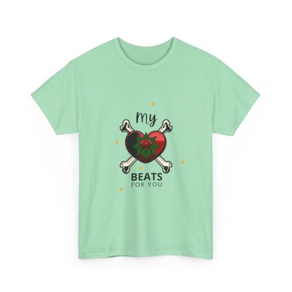T-Shirt — “My Heart Beats for You” Romantic Skull; Rose Graphic Tee