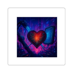 Cyber Heart Die-Cut Sticker — Futuristic Tech Love Laptop Decal