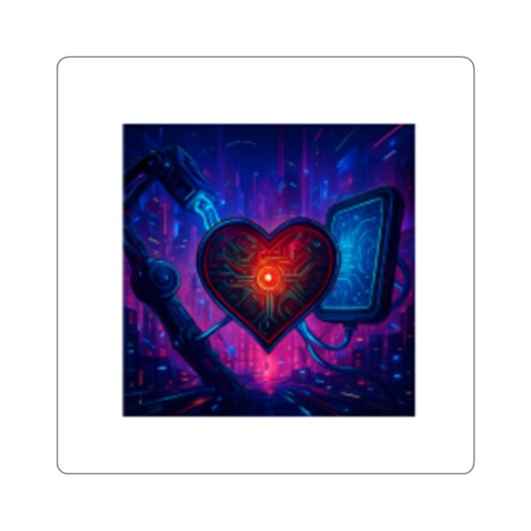 Cyber Heart Die-Cut Sticker — Futuristic Tech Love Laptop Decal
