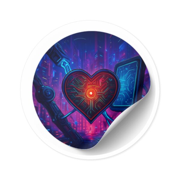 Cyber Heart Round Sticker — Futuristic Tech Love Laptop Decal (Indoor/Outdoor)