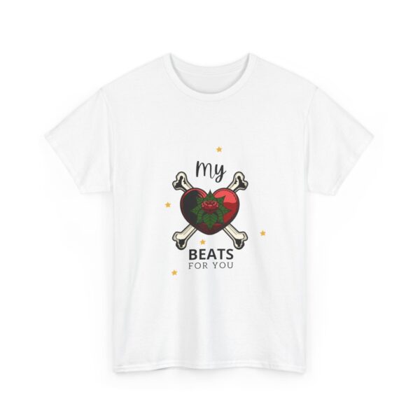 T-Shirt — “My Heart Beats for You” Romantic Skull; Rose Graphic Tee