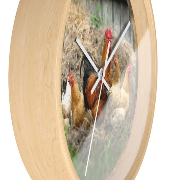 10494195965696202555_2048.jpeg Rooster & Hens Farmhouse Wall Clock — Rustic Chicken Coop Kitchen Decor