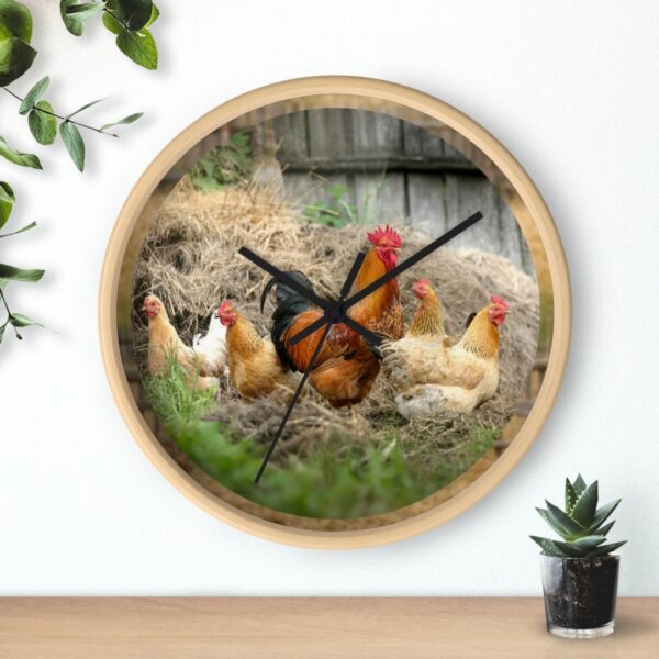 1270674738335449258_2048.jpeg Rooster & Hens Farmhouse Wall Clock — Rustic Chicken Coop Kitchen Decor