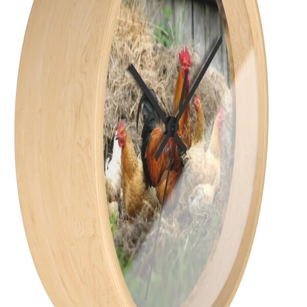 12995480160875713318_2048.jpeg Rooster & Hens Farmhouse Wall Clock — Rustic Chicken Coop Kitchen Decor