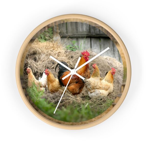 1634941359121913355_2048.jpeg Rooster & Hens Farmhouse Wall Clock — Rustic Chicken Coop Kitchen Decor