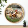 9792720732476389948_2048.jpeg Rooster & Hens Farmhouse Wall Clock — Rustic Chicken Coop Kitchen Decor