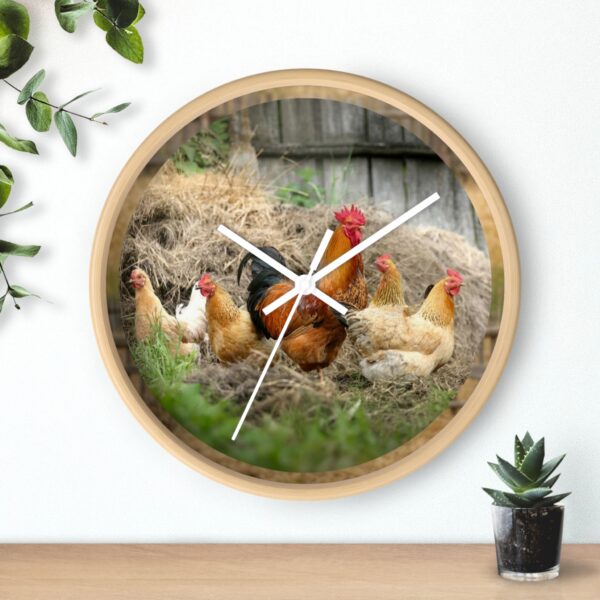 9792720732476389948_2048.jpeg Rooster & Hens Farmhouse Wall Clock — Rustic Chicken Coop Kitchen Decor