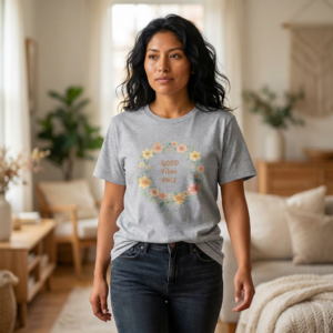 20260404010417-1f12fc23-454d-66c0-945e-f27f7d2ec5f5.png Good Vibes Only Floral Tee | Positive Inspirational Women's T-Shirt