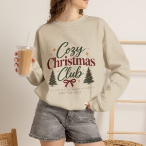 Cozy Christmas Club Sweatshirt — Holiday Crewneck with Trees & Ribbon