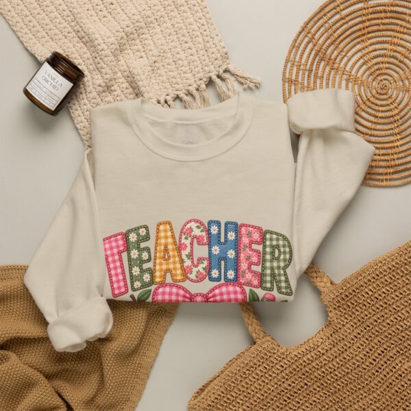 Teacher Patchwork Sweatshirt | Faux Embroidery Teacher Gift | Floral Gingham Teacher Crewneck | Patched with Purpose