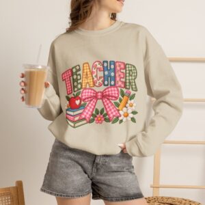Teacher Patchwork Sweatshirt | Faux Embroidery Teacher Gift | Floral Gingham Teacher Crewneck | Patched with Purpose