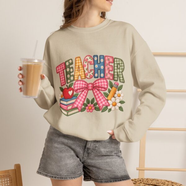 Teacher Patchwork Sweatshirt | Faux Embroidery Teacher Gift | Floral Gingham Teacher Crewneck | Patched with Purpose